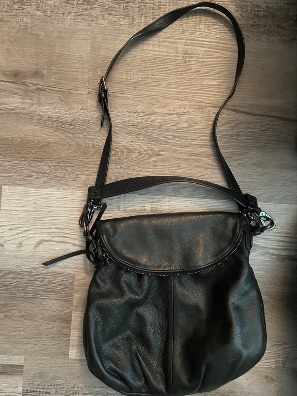 Black Leather Hobo Shoulder Bag